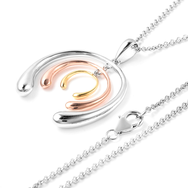 LucyQ Tri-Colour Drip Collection - Rhodium and Tricolour Overlay Sterling Silver Pendant With Chain (Size 30)