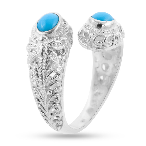 Royal Bali Collection - Arizona Sleeping Beauty Turquoise Adjustable Ring in Sterling Silver 1.40 Ct, Silver wt. 7.30 Gms