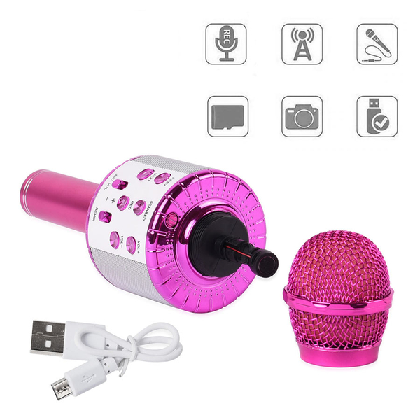 TV Special - Wireless Rechargable Karaoke Microphone with Bluetooth Speaker (Size 23 Cm) - Pink