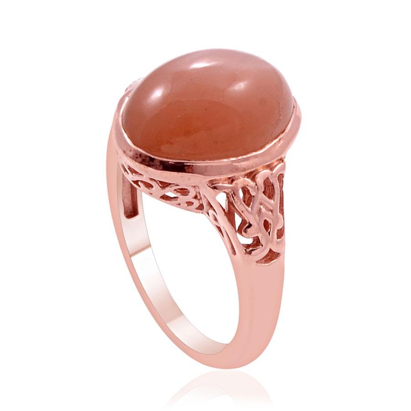 Mitiyagoda Peach Moonstone (Ovl) Solitaire Ring in Rose Gold Overlay Sterling Silver 6.000 Ct.