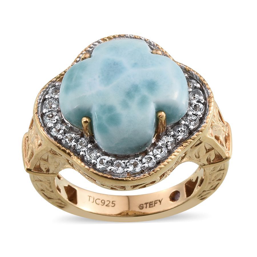 Stefy Larimar, Sky Blue Topaz and Pink Sapphire Ring in 14K Gold Overlay Sterling Silver 14.000 Ct.
