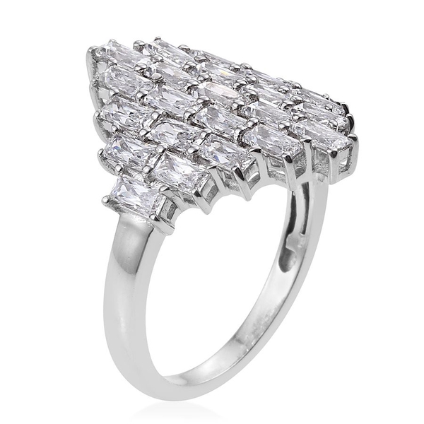 Lustro Stella - Platinum Overlay Sterling Silver (Bgt) Cluster Ring Made with Finest CZ