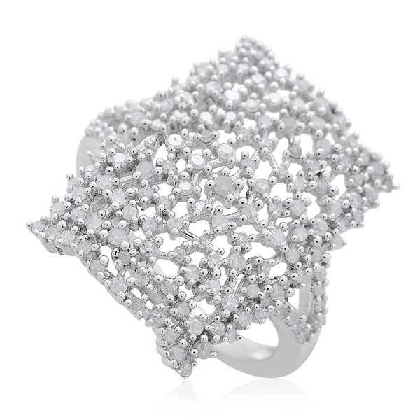 Limited Edition- Designer Inspired- Fire Cracker Diamond (Rnd) Ring in Platinum Overlay Sterling Sil
