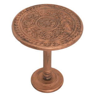 NAKKASHI Mango Wood Hand Carved Table (Knock Down) (Size 53x45 Cm)