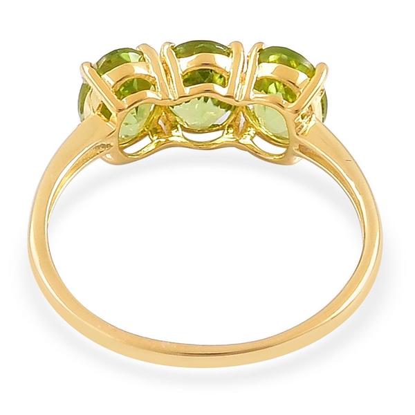 AA Hebei Peridot (Ovl) Trilogy Ring in Yellow Gold Overlay Sterling Silver 2.500 Ct.