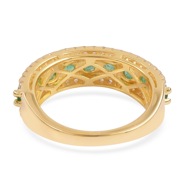 Kagem Zambian Emerald (Rnd), Natural White Cambodian Zircon Ring in Yellow Gold Overlay Sterling Silver 2.500 Ct.