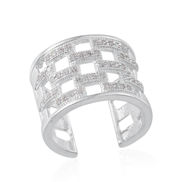 Simulated White Diamond Adjustable Band Ring in Platinum Bond