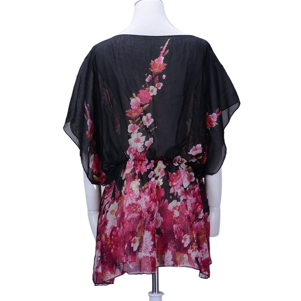 Multi Colour Flower Pattern Black Colour Kimono (Size 95x70 Cm)