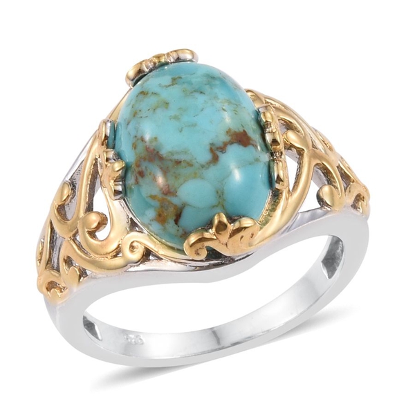Arizona Matrix Turquoise (Ovl) Solitaire Ring in Platinum and Yellow Gold Overlay Sterling Silver 4.