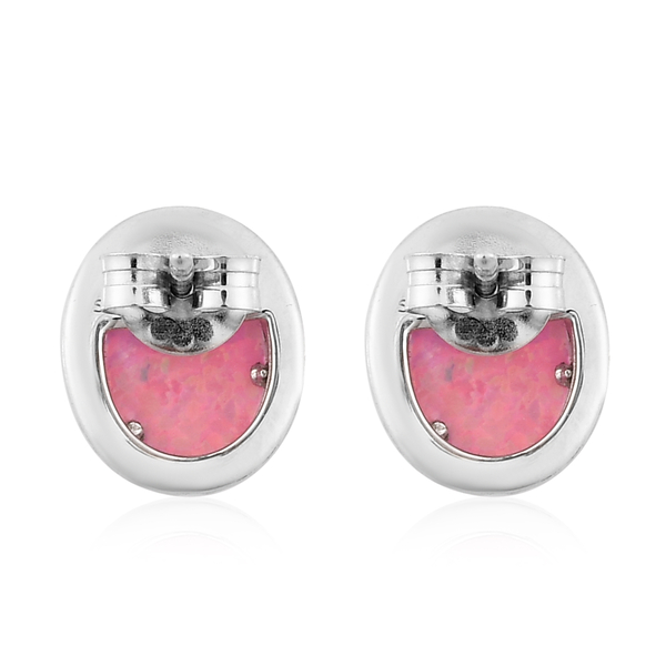 Sajen Silver Cultural Flair Collection- Quartz Doublet Simulated Opal Pink Earrings (with Push Back) in Rhodium Overlay Sterling Silver 2.60 Ct.