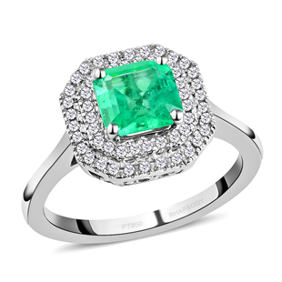 RHAPSODY 950 Platinum AAAA Boyaca Colombian Emerald and Diamond (VS/E-F) Ring 1.45 Ct, Platinum Wt. 