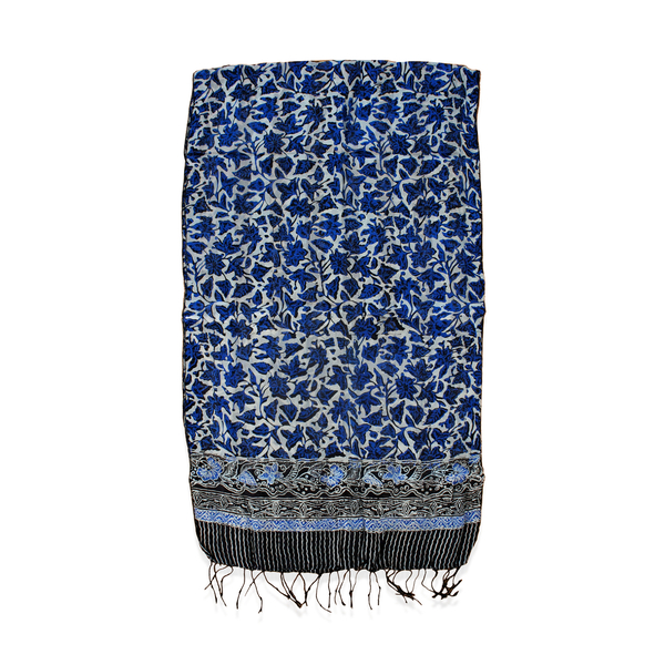 Blue Colour Batik Print 100% Silk Scarf (Size 150x45 Cm)