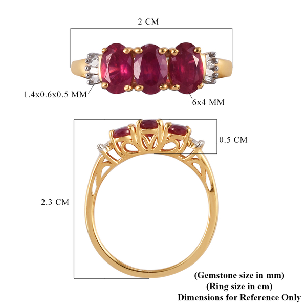 African Ruby (Ovl 6x4 mm), Diamond Ring in 14K Gold Overlay Sterling Silver 1.95Ct.