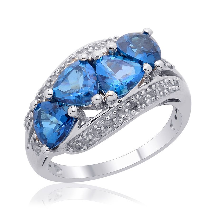 Signity Kashmir Blue Topaz (Trl), Diamond Ring in Platinum Overlay Sterling Silver 4.000 Ct.
