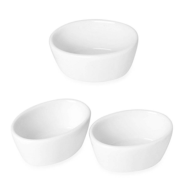 Kitchen Accessories - 3 Oval Ceramic Bowls (Size 8.5X4 Cm), Ceramic Tray (Size 30X24 Cm), Bamboo Board (23X15 Cm), 3 Fruit Forks, Cheese Knife and Cheese Fork in Stainless Steel