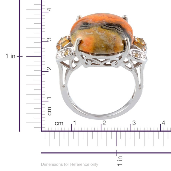 Bumble Bee Jasper (Ovl 17.00 Ct), Yellow Sapphire Ring in Platinum Overlay Sterling Silver 17.850 Ct.