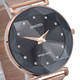 JOWISSA SWISS Ronda Diamond Cut and Crystal Studded Black Enamel Dial FACET Watch with Rose Gold Tone Mesh Band