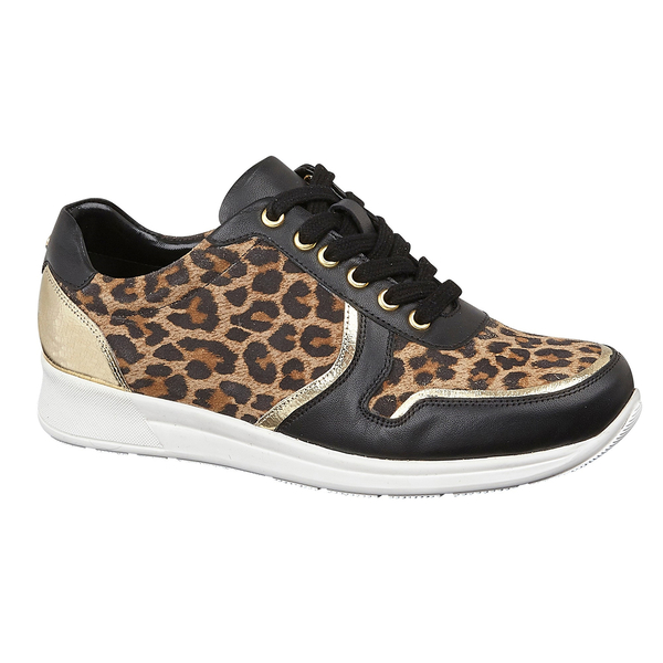 Lotus Stressless Black Leather & Leopard Sabina Casual Trainers (Size 3)