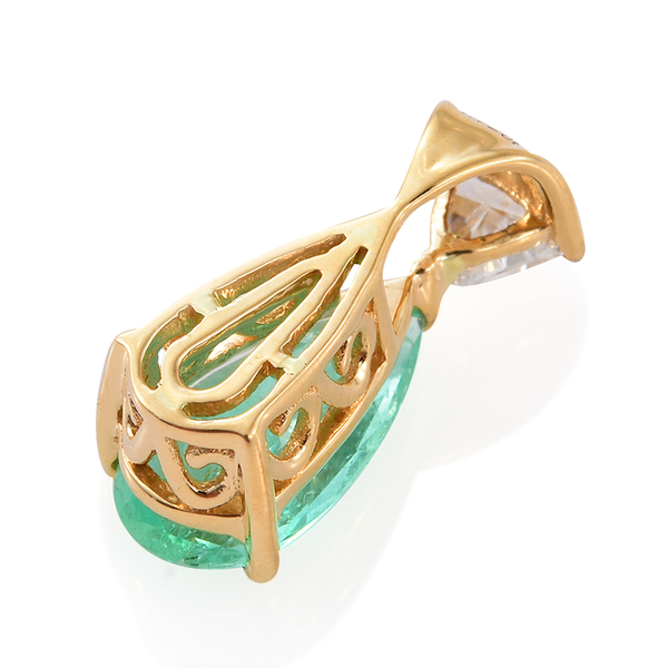 ILIANA 18K Y Gold AAAA Boyaca Colombian Emerald (Pear 1.75 Ct), Diamond (SI-G-H) Pendant 1.900 Ct.