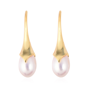 LucyQ Freshwater White Pearl Drop Hook Earrings in Gold Plated Silver