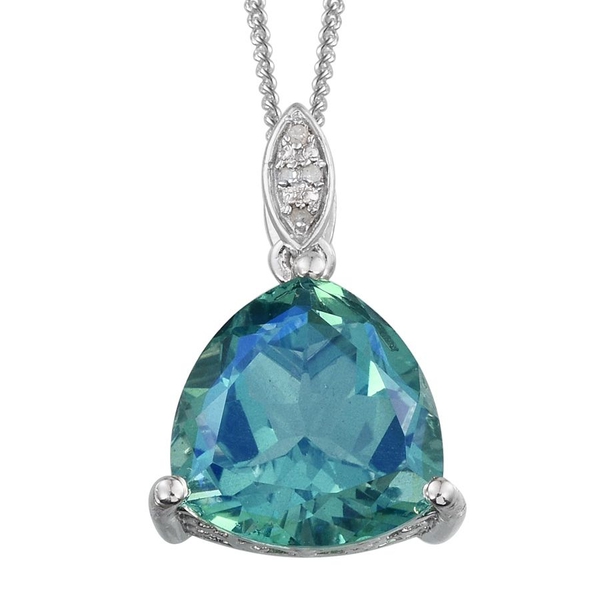 Peacock Quartz (Trl 8.25 Ct), Diamond Pendant With Chain in Platinum Overlay Sterling Silver 8.270 C