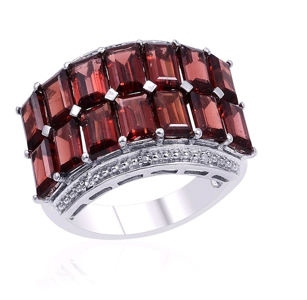 Mozambique Garnet (Oct) Cluster Ring in Rhodium Plated Sterling Silver 9.000 Ct.