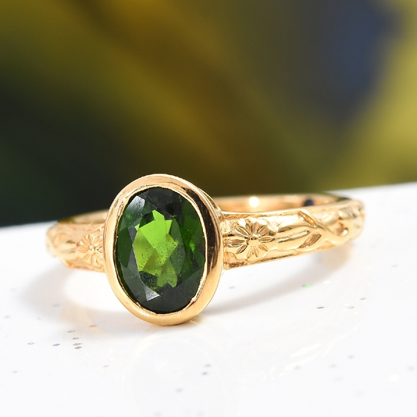GP Chrome Diopside (Ovl), Blue Sapphire Ring in 14K Gold Overlay Sterling Silver 1.25 Ct.