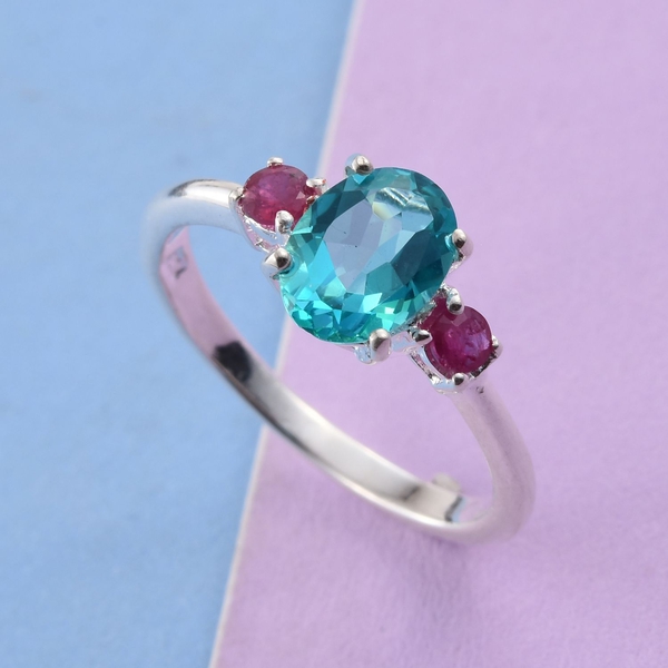 Signity Paraiba Topaz (Ovl 1.50 Ct), African Ruby Ring in Sterling Silver 1.750 Ct.