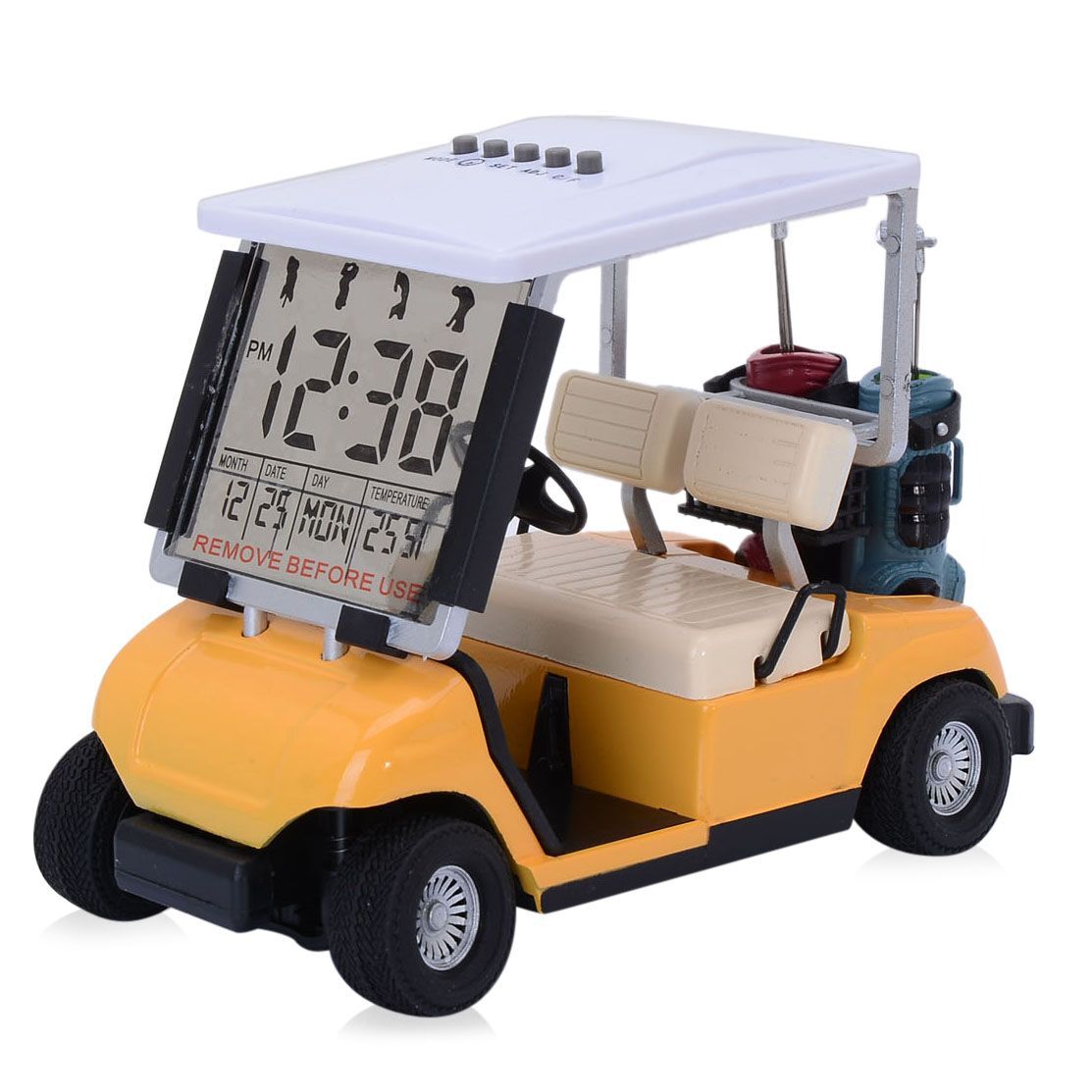 STRADA Yellow Colour Decorative Mini Golf Cart Digital Table Clock