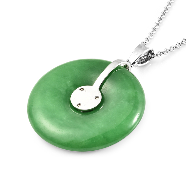 Green Jade, Simulated Garnet and Simulated Diamond Pendant with Chain (Size 18) in Rhodium Overlay Sterling Silver 37.10 Ct.