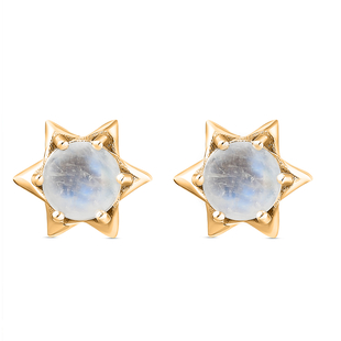 Rainbow Moonstone Stud Earrings (with Push Back) in 14K Gold Overlay Sterling Silver 2.06 Ct.