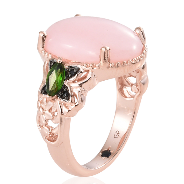 GP Peruvian Pink Opal (Ovl 6.00 Ct), Chrome Diopside, Kanchanaburi Blue Sapphire and Boi Ploi Black Spinel Ring in Rose Gold Overlay Sterling Silver 6.500 Ct.