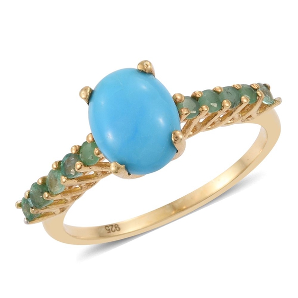 Arizona Sleeping Beauty Turquoise (Ovl 1.15 Ct), Brazilian Emerald Ring in 14K Gold Overlay Sterling