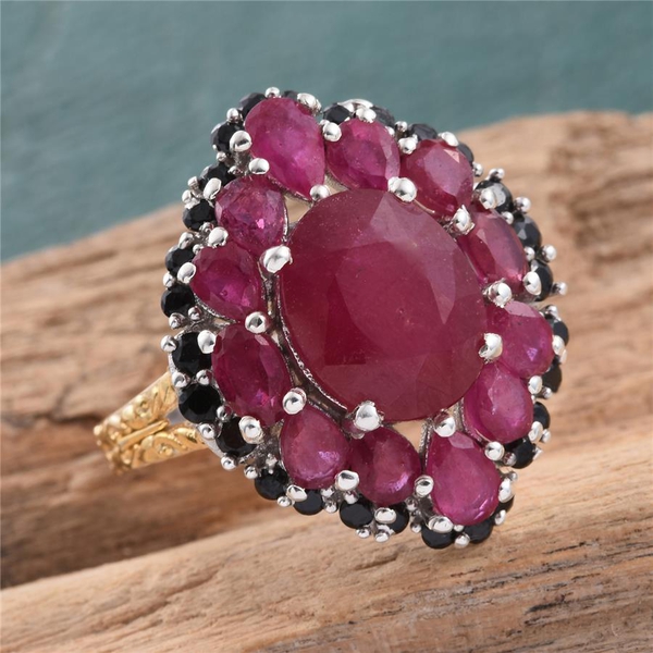 Designer Inspired - African Ruby (Ovl 5.20 Ct), Boi Ploi Black Spinel Ring in Platinum and Yellow Gold Overlay Sterling Silver 8.750 Ct.