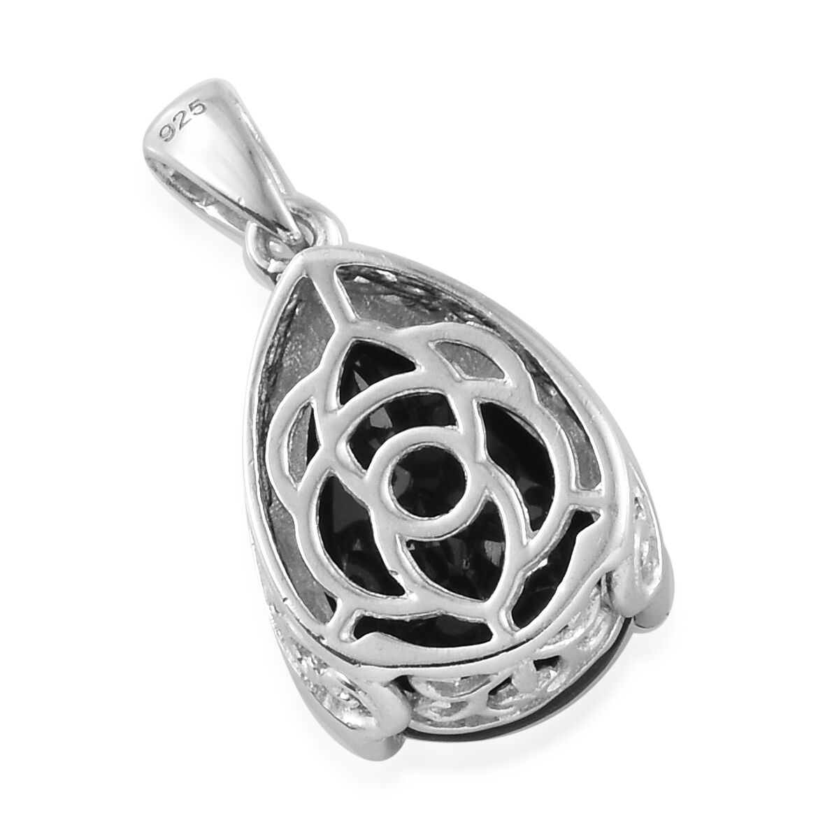 Black Tourmaline (Pear) Pendant in Platinum Overlay Sterling Silver 4.750 Ct.
