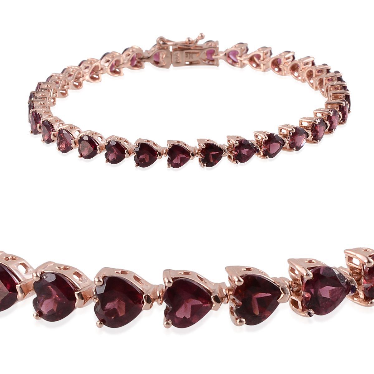 Rhodolite Garnet (Hrt) Bracelet in Rose Gold Overlay Sterling Silver (Size 7.5) 17.000 Ct.