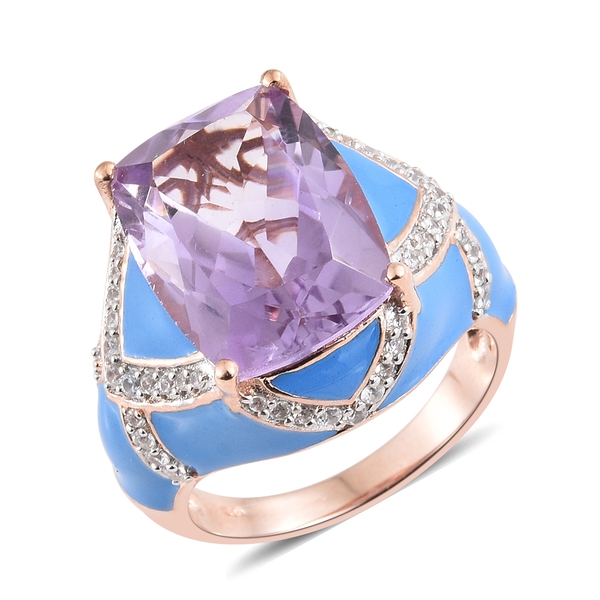 13.25 Ct Rose De France Amethyst and Zircon Ring in Rose Gold Plated Silver 10.75 Grams
