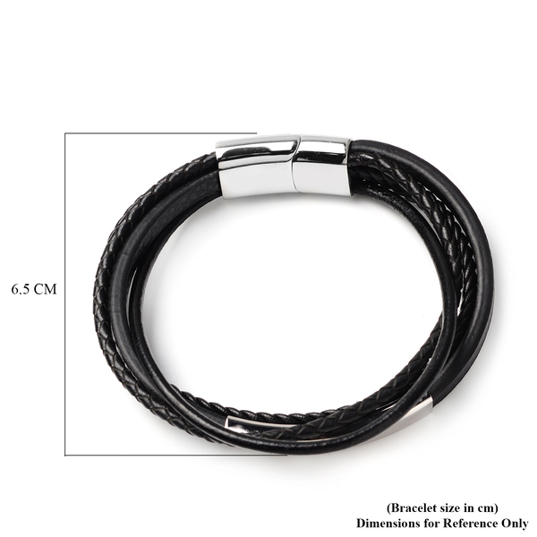 Braided Genuine Leather Bracelet (Size 7.5) with Magnetic Lock in Stainless Steel