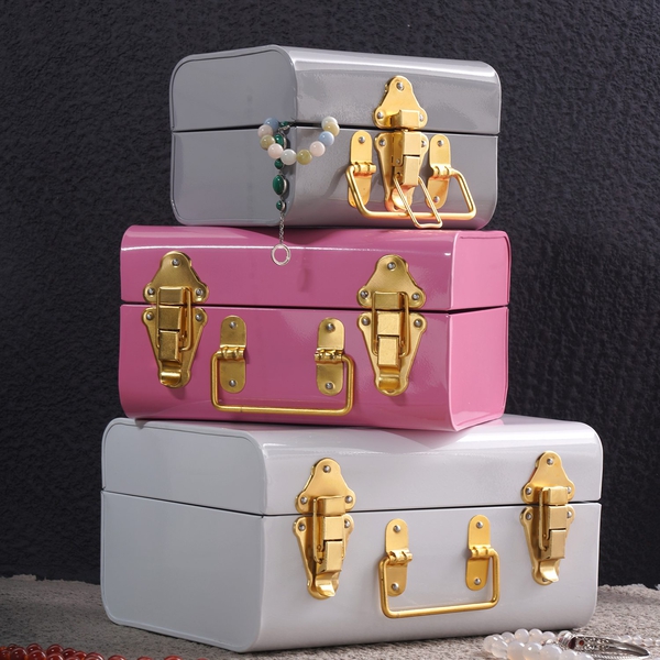 Set of 3 - Storage Trunk with Lock (Size 28x21x15 Cm, 23x18x13 Cm and 18x14x11 Cm) - Pink & Multi