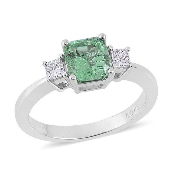 ILIANA 18K W Gold Boyaca Colombian Emerald (Oct 1.25 Ct), Diamond Ring 1.500 Ct.