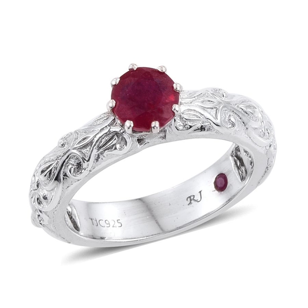 Royal Jaipur African Ruby (Rnd 1.00 Ct), Ruby Ring in Platinum Overlay Sterling Silver 1.030 Ct.