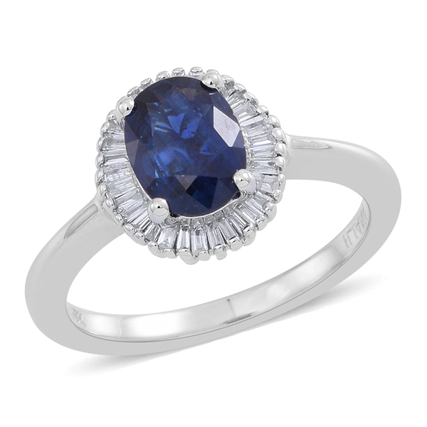 ILIANA 18K W Gold Rare Size AAAA Ceylon Blue Sapphire (Ovl 1.50 Ct), Diamond (SI-G-H) Ring 1.750 Ct.