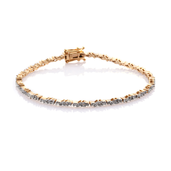 0.75 Ct Diamond Link Style Bracelet in Gold Plated Silver 7.59 Grams 7.5 Inch