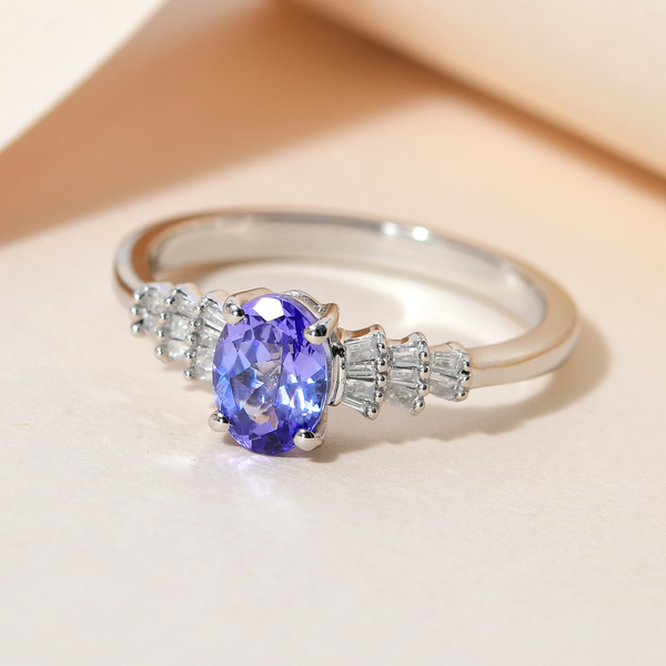 One Time Deal Premium Tanzanite and Diamond Ring in Sterling Silver - 1.05ct