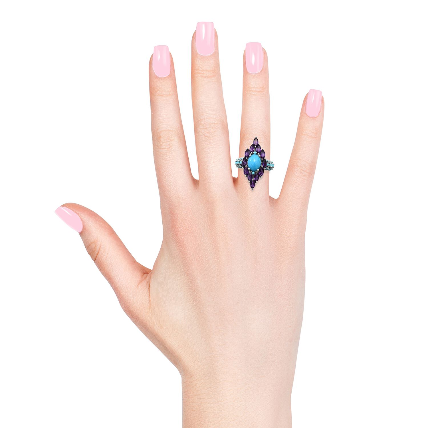 Arizona Sleeping Beauty Turquoise (Ovl 2.35 Ct), Amethyst Ring in Platinum Overlay Sterling Silver 5.750 Ct. Silver wt 5.09 Gms.