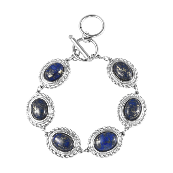 Lapis Lazuli Bracelet (Size - 8) With T-Bar Clasp in Stainless Steel 19.00 Ct.