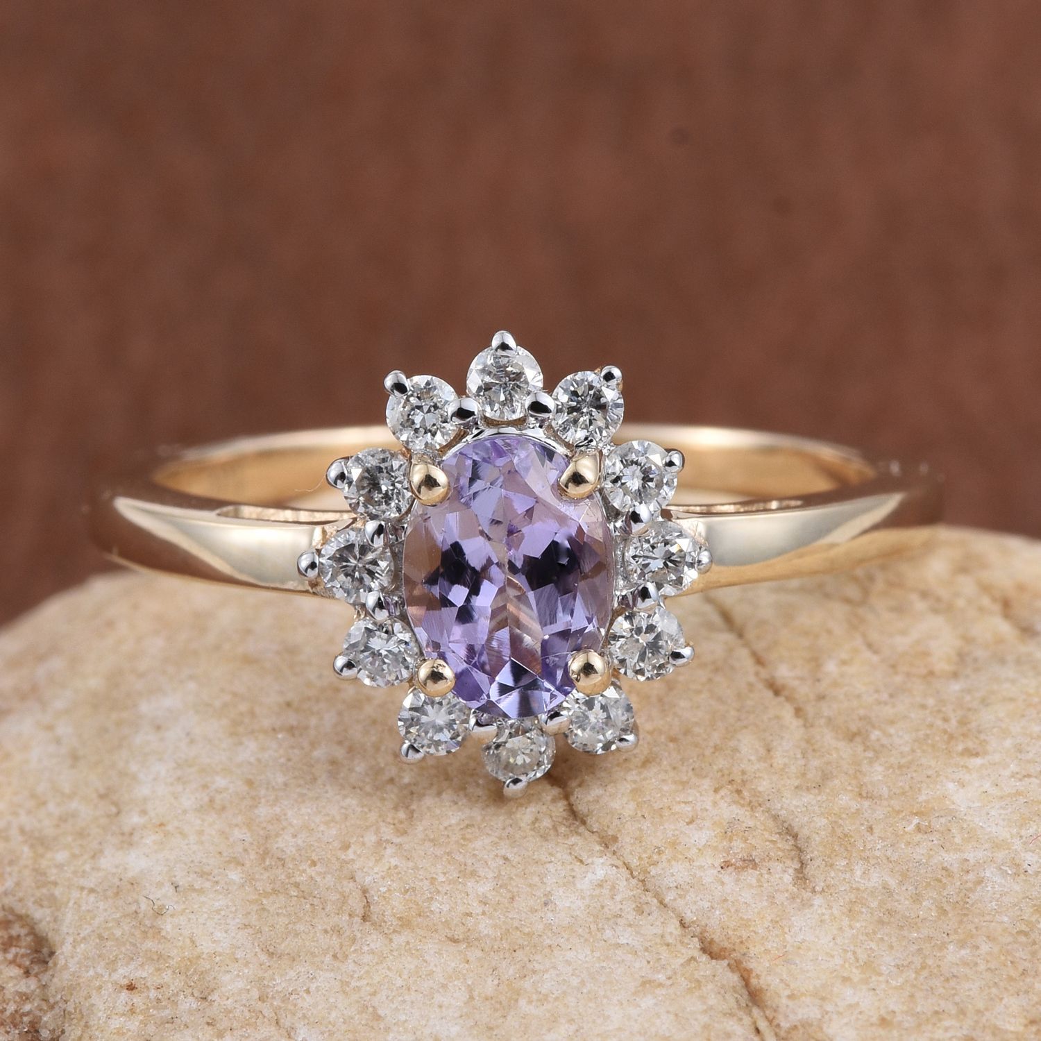 14K Y Gold Rare Natural Pink Tanzanite (Ovl 0.85 Ct), Diamond Ring 1.150 Ct.