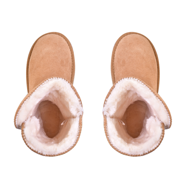 LA MAREY Genuine Suede & Faux Fur Lined Boots (Size 3) - Light Brown