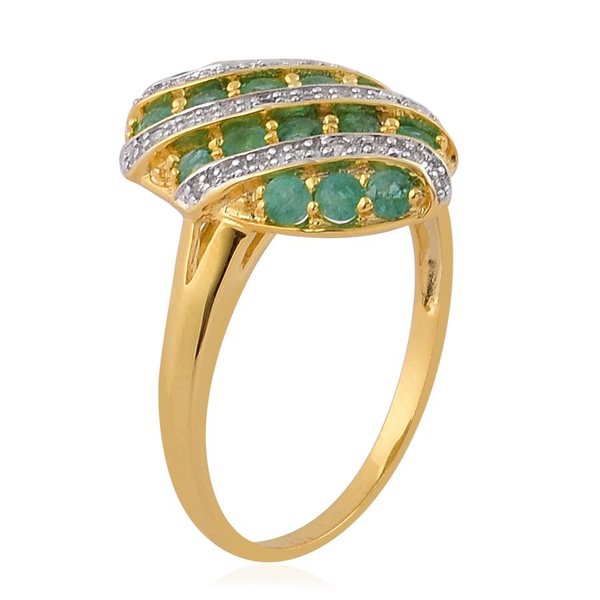 Brazilian Emerald (Rnd), White Zircon Ring in Yellow Gold Overlay Sterling Silver 1.150 Ct.