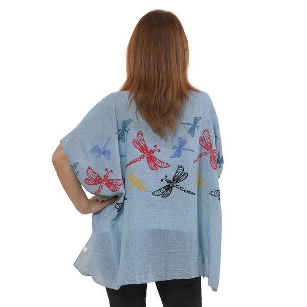 Tamsy Floral Embroidery Kaftan (One Size) - Blue